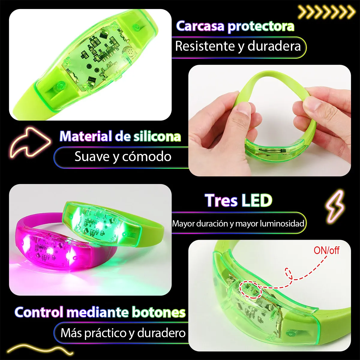 6 Pulseras LED Activadas por S - Audio Music Dj reseña y precio